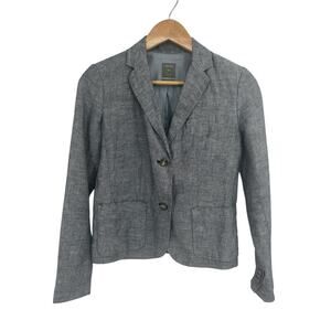 Gap Blue Grey Linen Blend School Boy Blazer Size 2 Preppy Academia